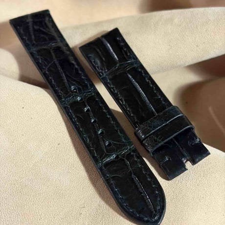 cro-2024  クロコダイル  腕時計ベルト ブラック (ラグ幅20 mm - バックル幅18 mm)