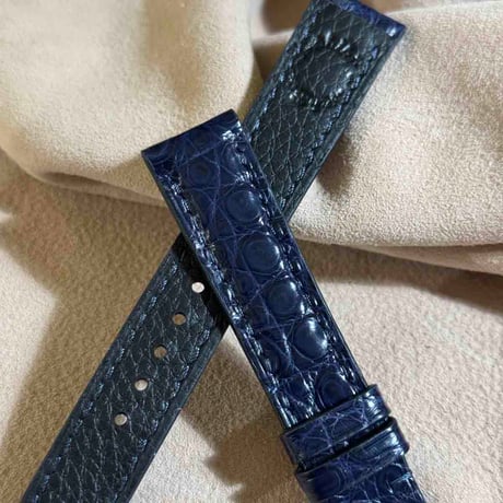 cro-1878  クロコダイル  腕時計 ベルト ネイビー  (ラグ幅18 mm - バックル幅16 mm)