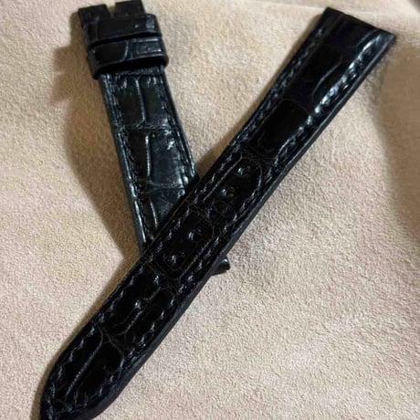 cro-1891  クロコダイル   腕時計 ベルト ブラック  (ラグ幅19 mm - バックル幅16 mm)