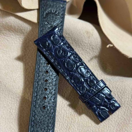 cro-1892  クロコダイル   腕時計 ベルト ネイビー  (ラグ幅21 mm - バックル幅18 mm)