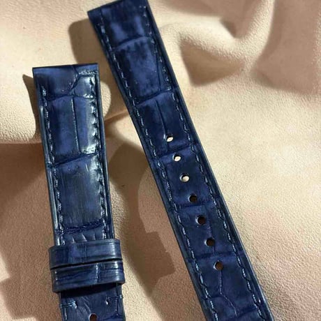 cro-2035 ヌバック クロコダイル  腕時計ベルト ネイビー (ラグ幅19 mm - バックル幅16 mm)