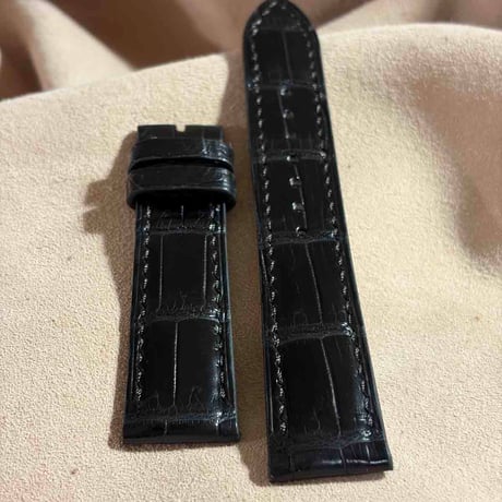 cro-2125  クロコダイル  腕時計ベルト ブラック (ラグ幅20 mm - バックル幅18 mm)