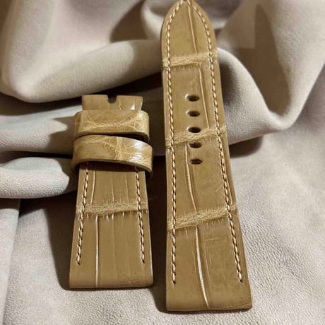 exh-05 ヌメ革クロコダイル x ホーウィンレザー 腕時計ベルト ナチュラル (ラグ幅26mm - バックル幅22mm)