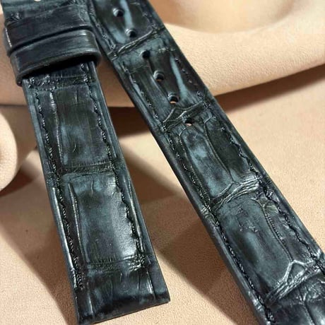 cro-2029 ヌバック クロコダイル  腕時計ベルト ブラック (ラグ幅18 mm - バックル幅16 mm)