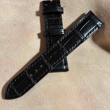 cro-2125  クロコダイル  腕時計ベルト ブラック (ラグ幅20 mm - バックル幅18 mm)