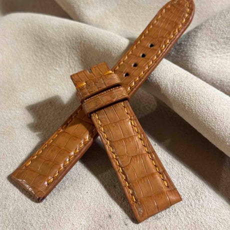 cro-1841  クロコダイル  レザー 腕時計 ベルト ライトブラウン  (ラグ幅20 mm - バックル幅18 mm)