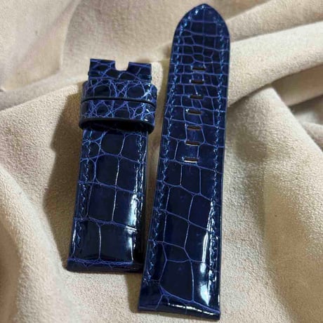 cro-1928  クロコダイル   腕時計 ベルト  グロス仕上げ ブルー  (ラグ幅24 mm - バックル幅22 mm)
