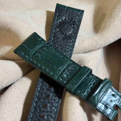 cro-1910  クロコダイル   腕時計 ベルト グリーン  (ラグ幅21 mm - バックル幅18 mm)