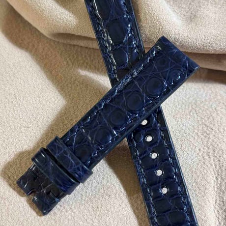 cro-1878  クロコダイル  腕時計 ベルト ネイビー  (ラグ幅18 mm - バックル幅16 mm)