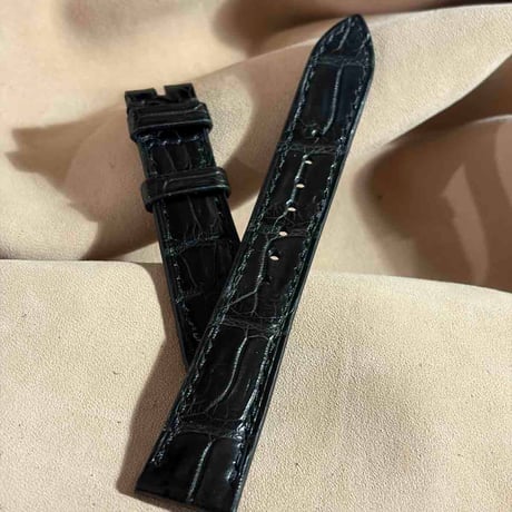 cro-2027  クロコダイル  腕時計ベルト ブラック (ラグ幅19 mm - バックル幅16 mm)