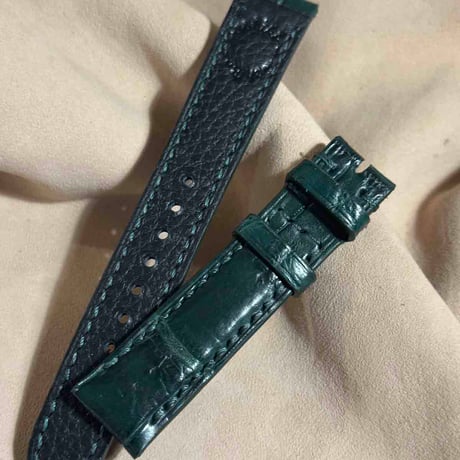 cro-1834  クロコダイル  レザー 腕時計 ベルト グリーン  (ラグ幅18 mm - バックル幅16 mm)