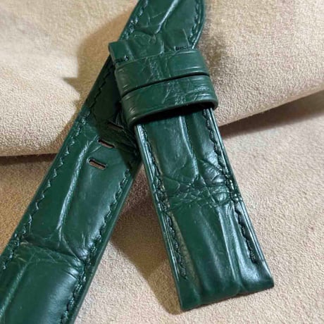 cro-1901  クロコダイル  腕時計 ベルト グリーン  (ラグ幅24 mm - バックル幅22 mm)