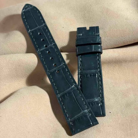 cro-2009  クロコダイル  腕時計ベルト ブルーグレー (ラグ幅20 mm - バックル幅18 mm)
