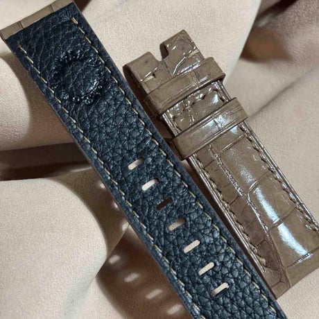 cro-1849  クロコダイル グロス仕上げ レザー 腕時計 ベルト コーヒーブラウン  (ラグ幅22 mm - バックル幅20 mm)