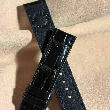 cro-2010  クロコダイル  腕時計ベルト ブラック (ラグ幅20 mm - バックル幅18 mm)
