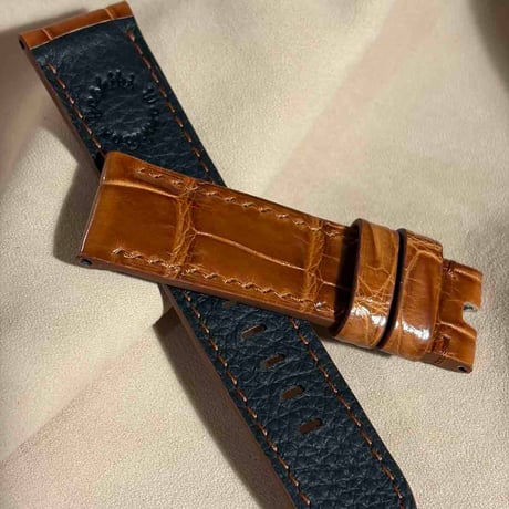 cro-1989  クロコダイル（グロス仕上）  腕時計 ベルト ライトブラウン  (ラグ幅22 mm - バックル幅 20 mm)