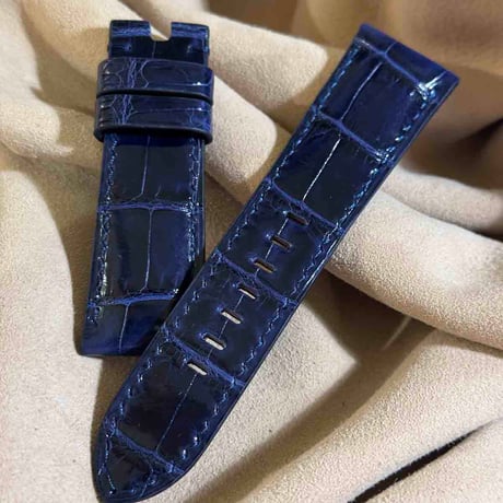cro-1939  クロコダイル   腕時計 ベルト  グロス仕上げ ブルー  (ラグ幅26 mm - バックル幅22 mm)