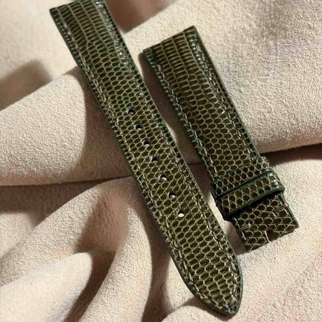 liz-355  リザード レザー 腕時計 ベルト オリーブ (ラグ幅19 mm - バックル幅16 mm)