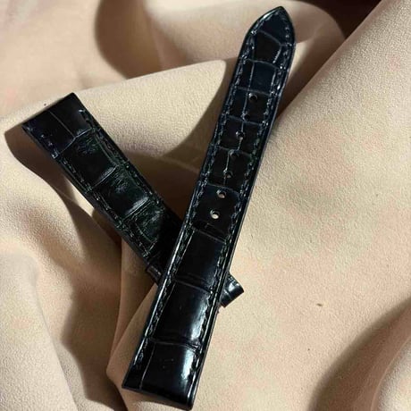 cro-2062  クロコダイル  腕時計ベルト ブラック　(ラグ幅18 mm - バックル幅16 mm)