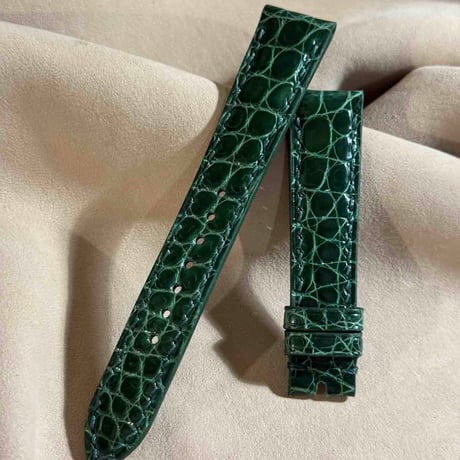 cro-1845  クロコダイル グロス仕上げ レザー 腕時計 ベルト グリーン  (ラグ幅19 mm - バックル幅16 mm)