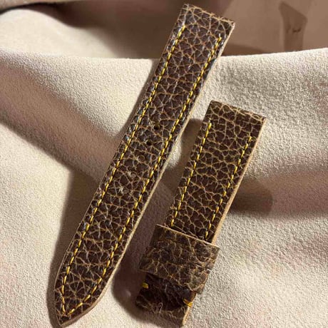 hor-261 HORWEEN バイソンレザー / ブラウン 腕時計ベルト (ラグ20mm - バックル幅18mm)
