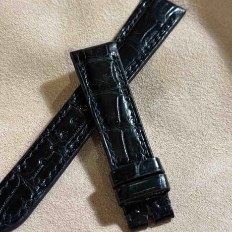 cro-1891  クロコダイル   腕時計 ベルト ブラック  (ラグ幅19 mm - バックル幅16 mm)