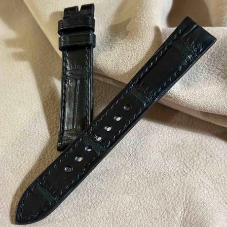 cro-1879  クロコダイル  腕時計 ベルト インクブラック  (ラグ幅18 mm - バックル幅16 mm)