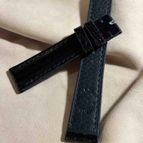liz-314  リザード レザー 腕時計 ベルト ブラック (ラグ幅19 mm - バックル幅16 mm)