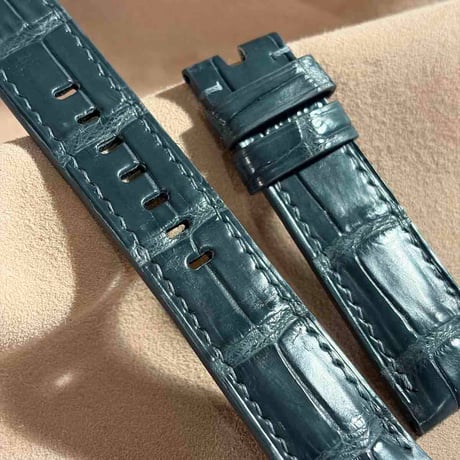 cro-2012  クロコダイル  腕時計ベルト ブルーグレー (ラグ幅22 mm - バックル幅20 mm)