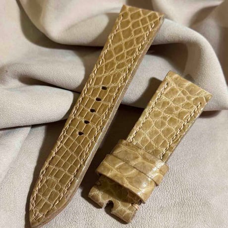 exh-07 ヌメ革クロコダイル x ホーウィンレザー 腕時計ベルト ナチュラル (ラグ幅24mm - バックル幅22mm)