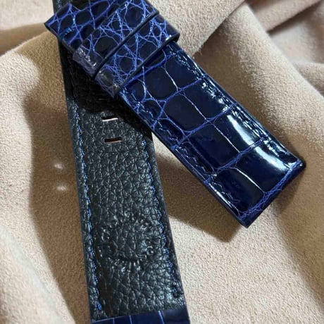cro-1928  クロコダイル   腕時計 ベルト  グロス仕上げ ブルー  (ラグ幅24 mm - バックル幅22 mm)