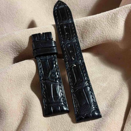 cro-2140  クロコダイル  腕時計ベルト ブラック (ラグ幅21 mm - バックル幅18 mm)