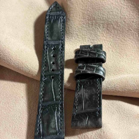 exh-61 墨染め クロコダイル 腕時計ベルト  (ラグ幅20mm - バックル幅18mm)