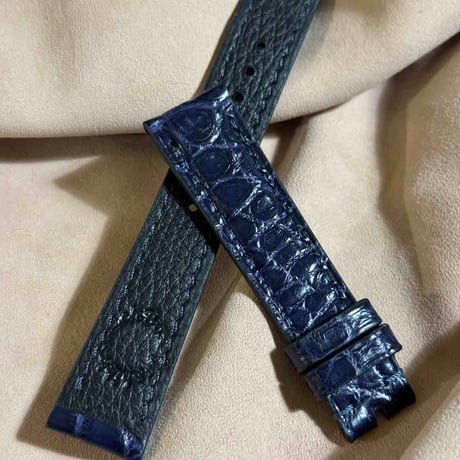 cro-1874  クロコダイル  腕時計 ベルト ネイビー  (ラグ幅19 mm - バックル幅16 mm)