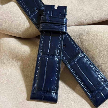 cro-1886  クロコダイル  腕時計 ベルト ネイビー  (ラグ幅20 mm - バックル幅18 mm)