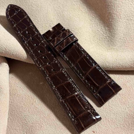 cro-1994  クロコダイル（グロス仕上げ）  腕時計 ベルト ダークブラウン (ラグ幅20 mm - バックル幅 18 mm)