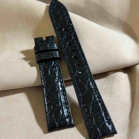 cro-1871  クロコダイル  腕時計 ベルト ブラック  (ラグ幅19 mm - バックル幅16 mm)