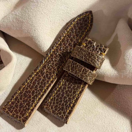 hor-263 HORWEEN バイソンレザー / ブラウン 腕時計ベルト (ラグ26mm - バックル幅22mm)