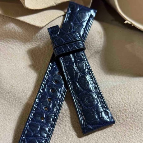cro-1892  クロコダイル   腕時計 ベルト ネイビー  (ラグ幅21 mm - バックル幅18 mm)