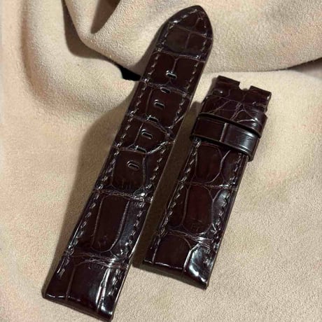 cro-2145  クロコダイル  腕時計ベルト ダークブラウン (ラグ幅22 mm - バックル幅20 mm)