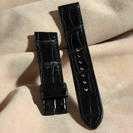 cro-2010  クロコダイル  腕時計ベルト ブラック (ラグ幅20 mm - バックル幅18 mm)