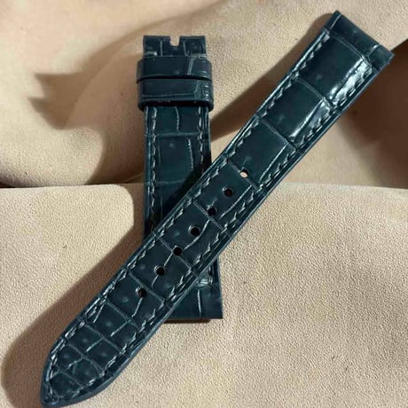 cro-2026  クロコダイル  腕時計ベルト ブルーグレー (ラグ幅19 mm - バックル幅16 mm)