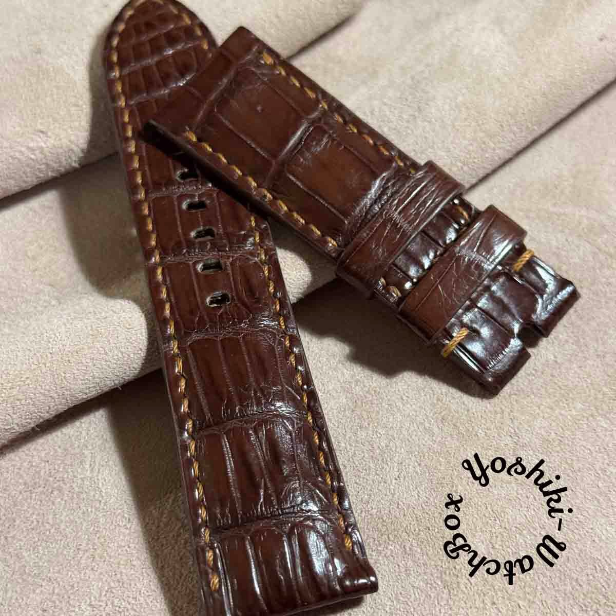 cro-1816 クロコダイル レザー 腕時計 ベルト ブラウン (ラグ幅24 mm -