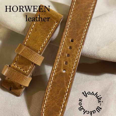 hor-227 HORWEEN ダービー ナチュラル 腕時計ベルト (ラグ21mm - バックル幅18mm)