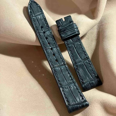 cro-2068  ヌバック クロコダイル  腕時計ベルト ブラック　(ラグ幅19 mm - バックル幅16 mm)