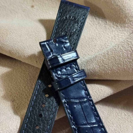 cro-1875  クロコダイル  腕時計 ベルト ネイビー  (ラグ幅21 mm - バックル幅18 mm)
