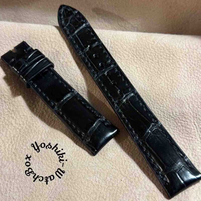 cro-1784 クロコダイル レザー 腕時計 ベルト ブラック (ラグ幅18 mm