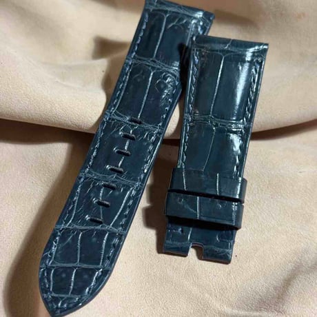 cro-1824  クロコダイル  レザー 腕時計 ベルト ブルーグレー  (ラグ幅26 mm - バックル幅22 mm)