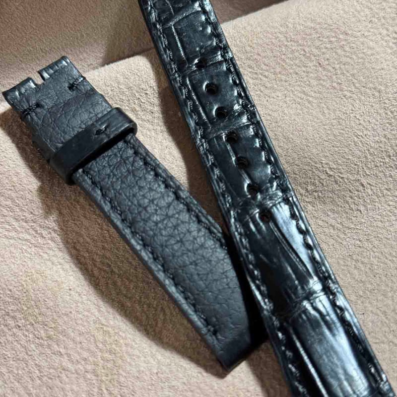 cro-1784 クロコダイル レザー 腕時計 ベルト ブラック (ラグ幅18 mm