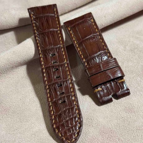 cro-1816  クロコダイル  レザー 腕時計 ベルト ブラウン  (ラグ幅24 mm - バックル幅22 mm)